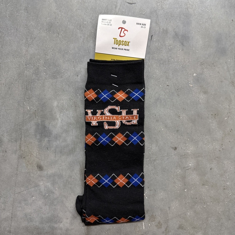 Virginia State University Argyle Long Dress Socks 10-13 Topsox Brand Football